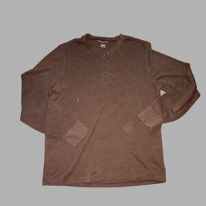 American Eagle Waffle Knit Long Sleeve Henley Shirt-Brown-XL-GUC